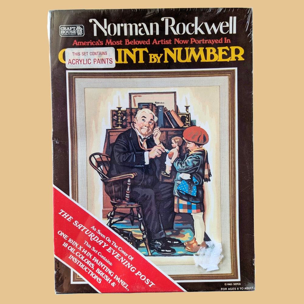 Vintage Normal Rockwell Paint by Numbers "The Doctor and The Doll", New in Box
